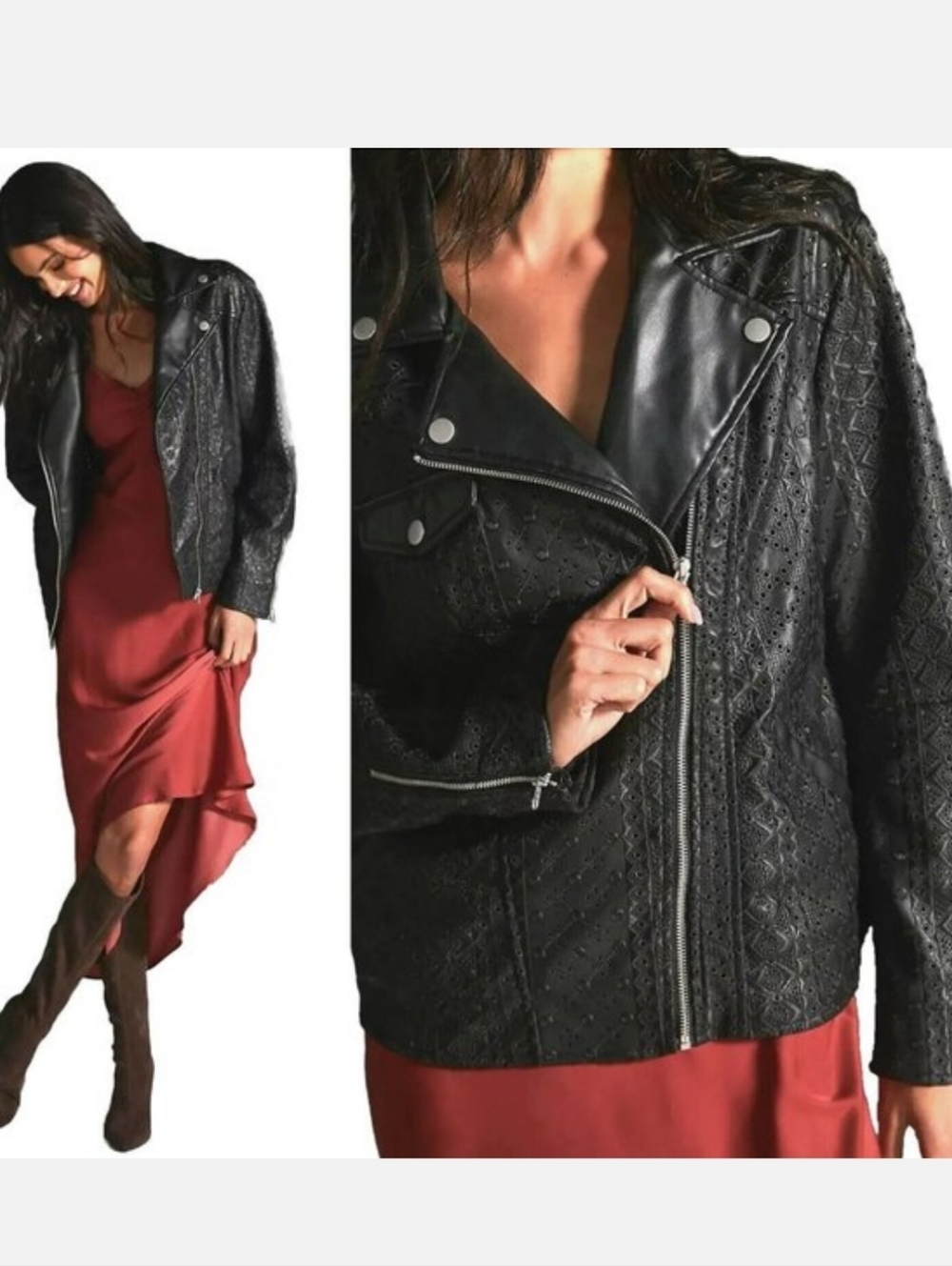 Anthropologie Black Perforated Leather Moto Jacket